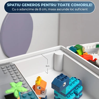 Masa Multifunctionala cu Piese Compatibile Lego Duplo – Set 61x41cm cu 276 Piese, 1 Scaun, Masa de Joaca si Invatare pentru Copii, Ideal pentru Constructii DIY, Interior sau Gradinite - 221.ro