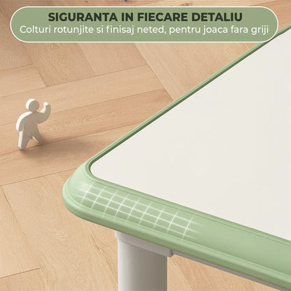 Set Masa si 2 Scaune Reglabile pentru Copii – Masa Multifunctionala 80x60cm cu Colturi Rotunjite, Ideala pentru Joaca, Desen si Invatare, Structura Solida si Inaltime Ajustabila, Potrivita pentru Gradinite si Acasa, Verde - 221.ro