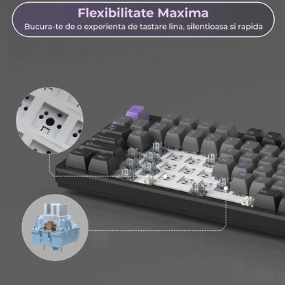Tastatura Mecanica Gaming Timebox, 80%, Hot-Swap, Wireless, Gasket, Mov