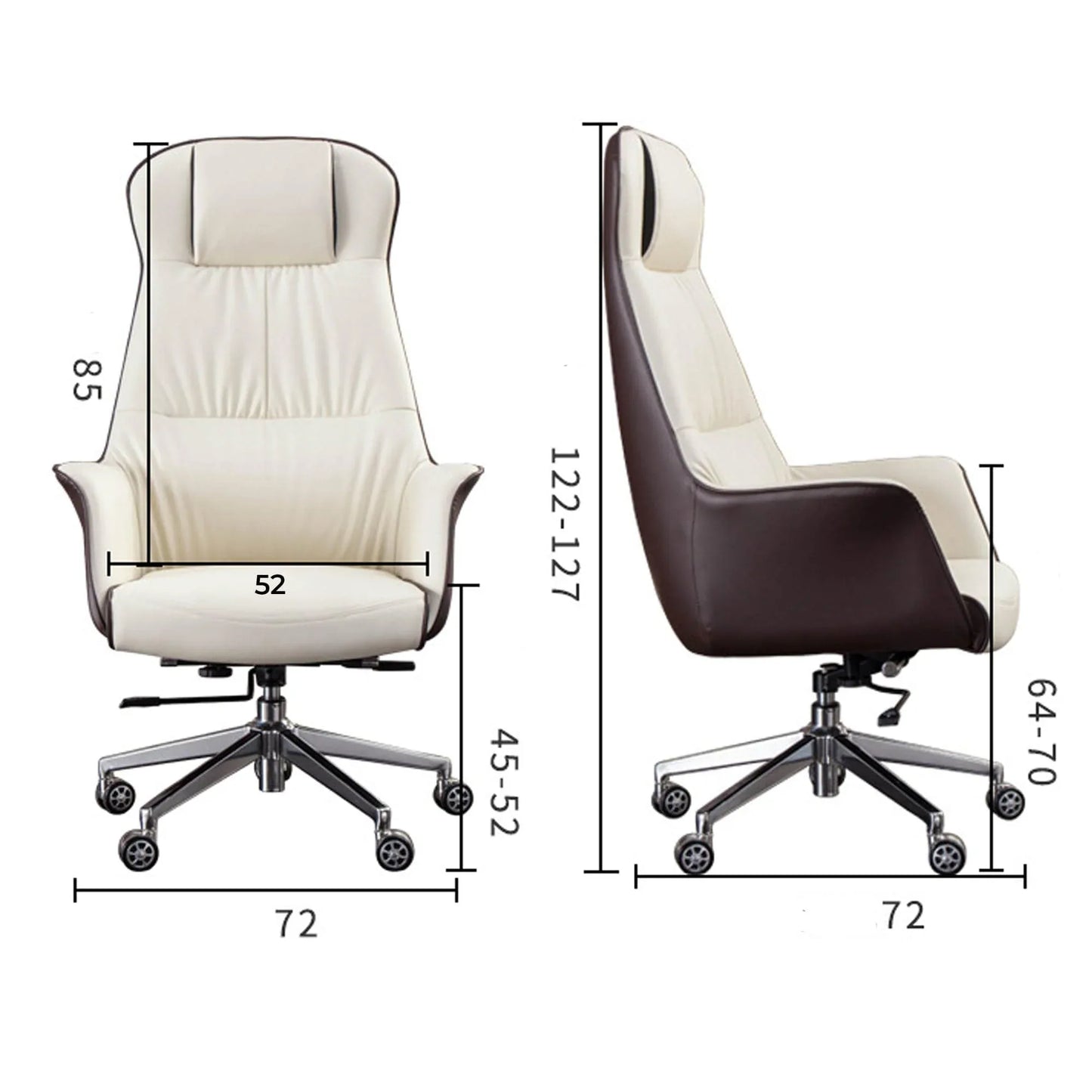 Scaun Directorial Din Piele Naturala pentru Birou Timebox, Reglabil pe Inaltime, Rotativ, Cadru din Lemn si Spuma cu Densitate Mare, Design Modern si Confort Sporit pentru Utilizare Indelungata, Alb/Maro - 221.ro