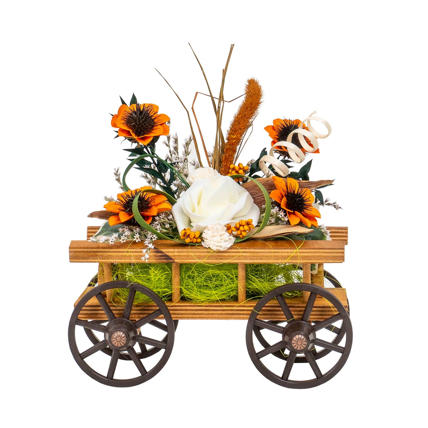 Aranjament caruta din lemn cu flori / EXT 10160