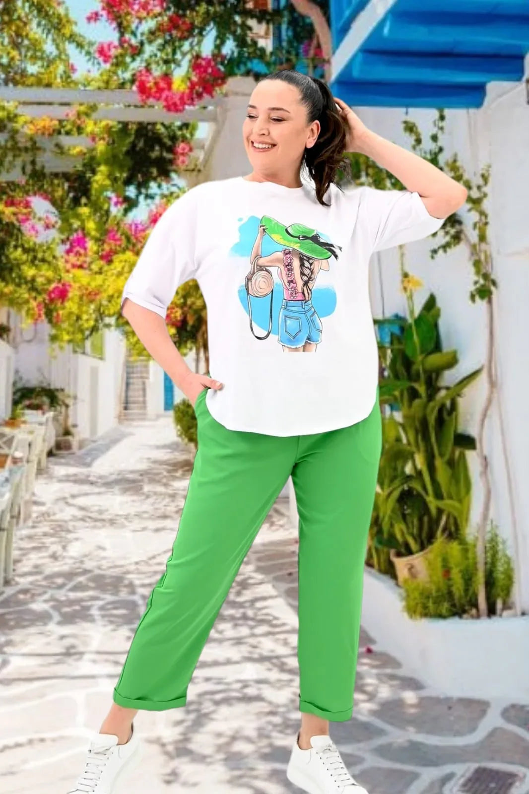 Compleu pantaloni si bluza cu imprimeu 8104