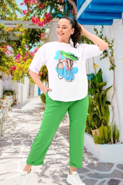 Compleu pantaloni si bluza cu imprimeu 8104