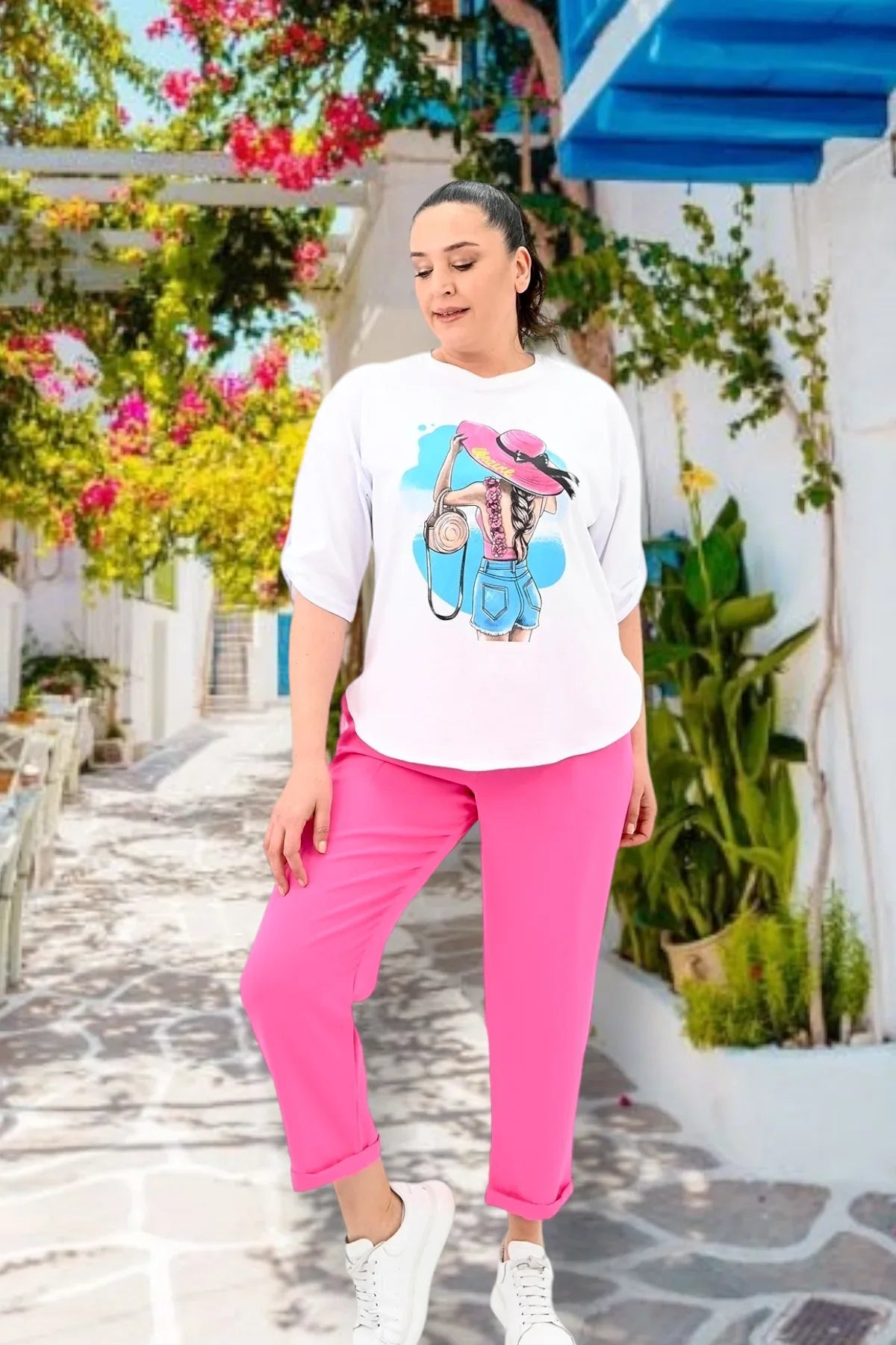 Compleu pantaloni si bluza cu imprimeu 8104