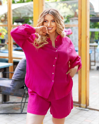 Set dama marimi mari  pantaloni scurti cu camasa 8121 -24