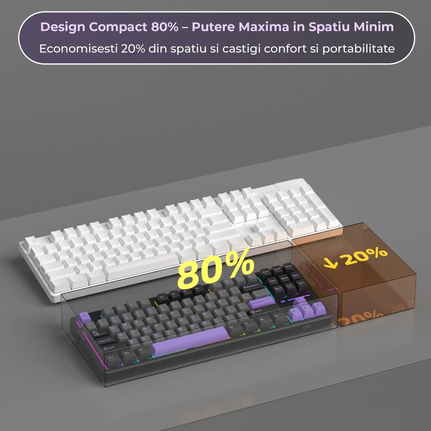 Tastatura Mecanica Gaming Timebox, 80%, Hot-Swap, Wireless, Gasket, Mov