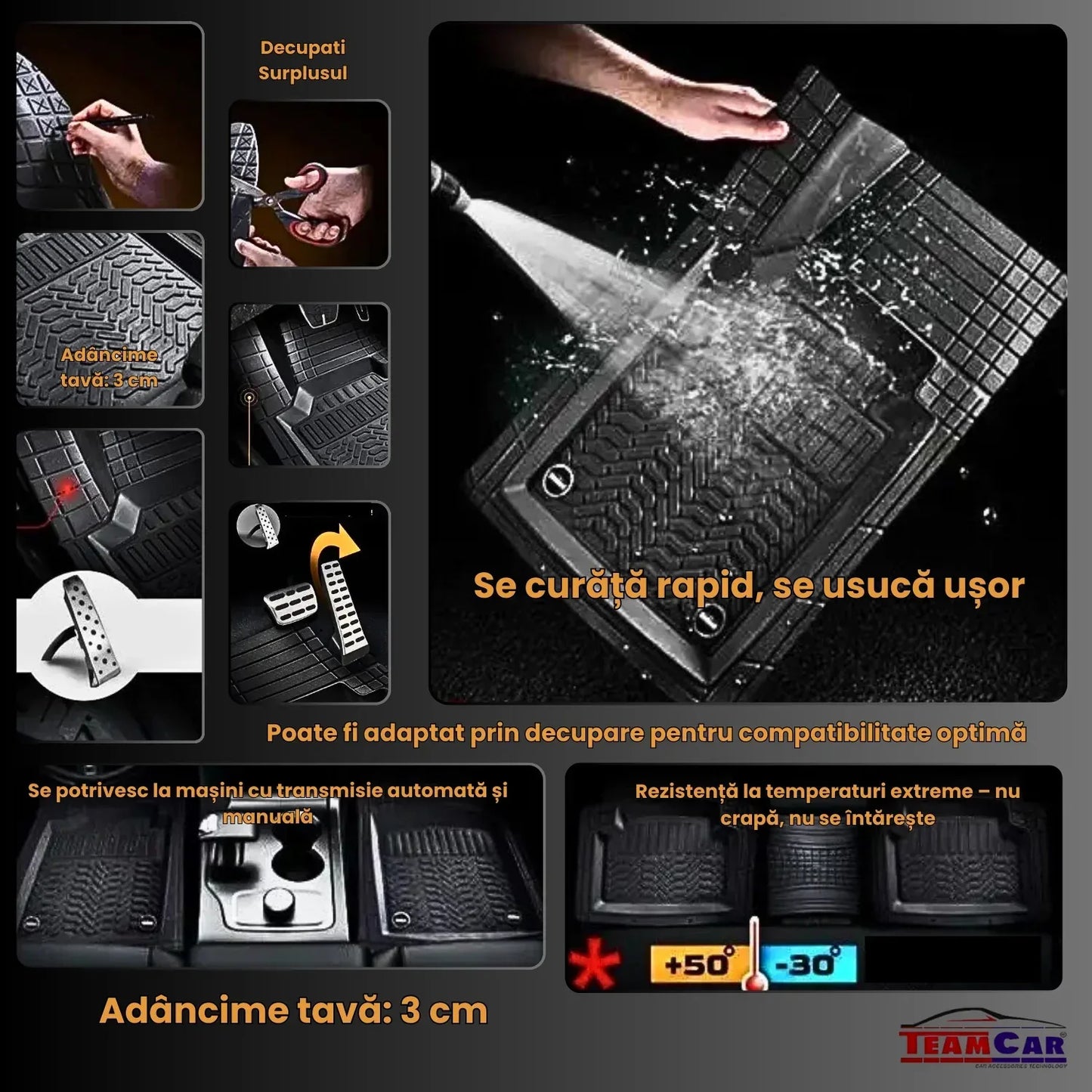 Covorase Auto TeamCar® Tip Tavita Compatibile Mercedes-Benz C-Class W203 (2000–2007) Negru Material Rezistent - 221.ro