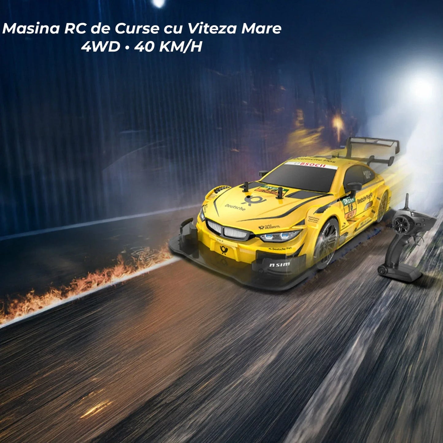 Masina RC Drift 1:16 cu 4WD, Viteza 22KM/H, Galben