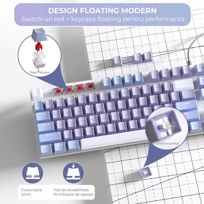 Tastatura Mecanica Gaming 104 Taste Timebox, Switch Albastru, Violet
