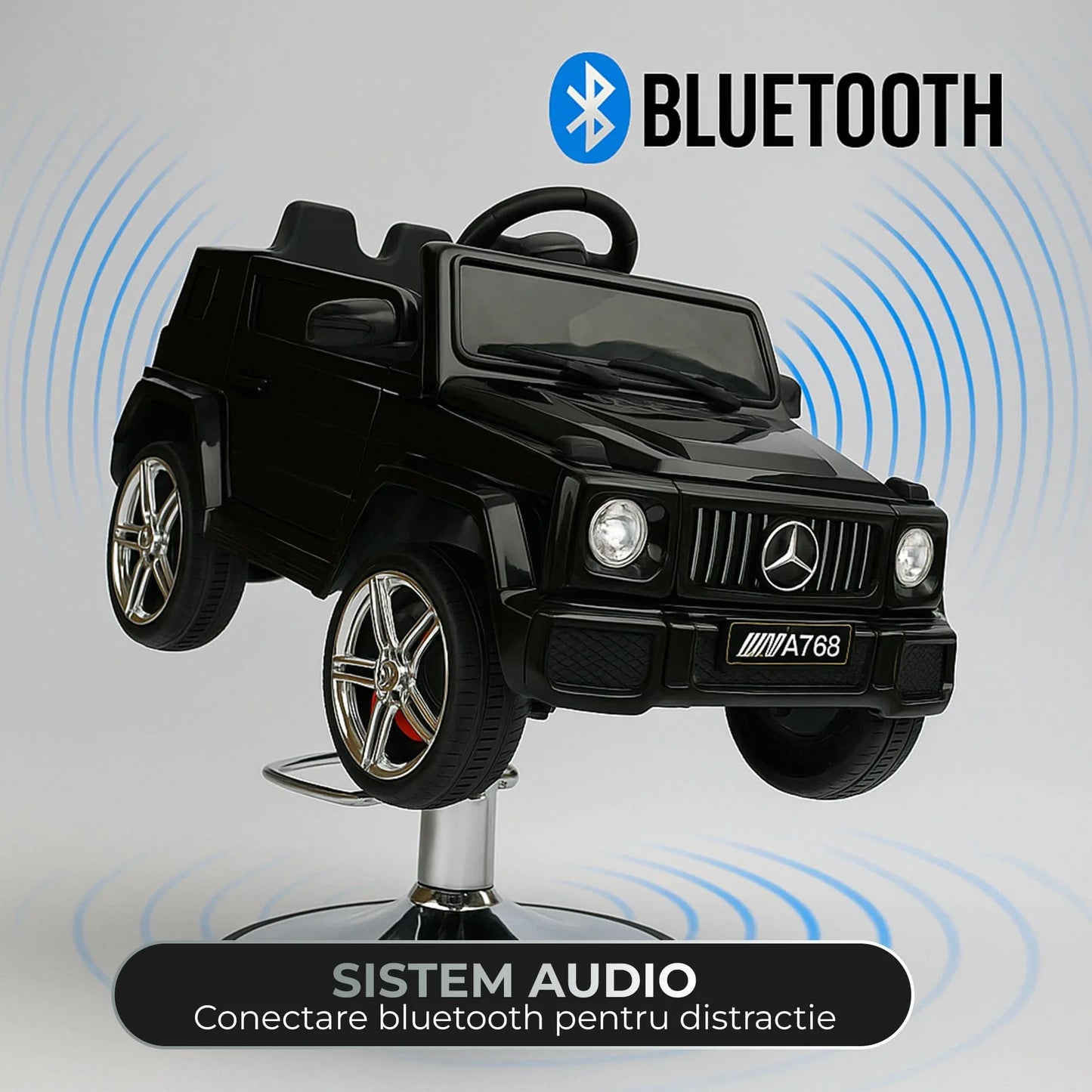 Scaun auto de tuns copii model G-Class, Scaun interactiv cu Bluetooth, Negru