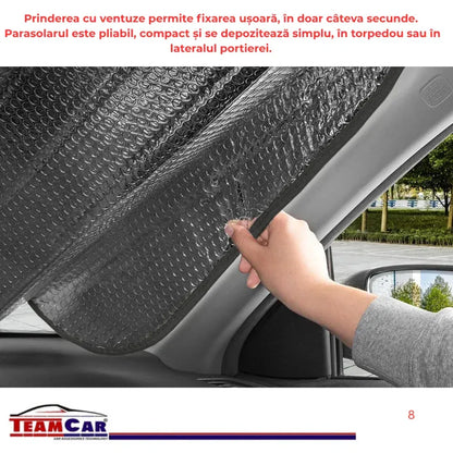 Parasolar Auto TeamCar® 140x70 cm – Aluminiu Dublu cu Ventuze - 221.ro