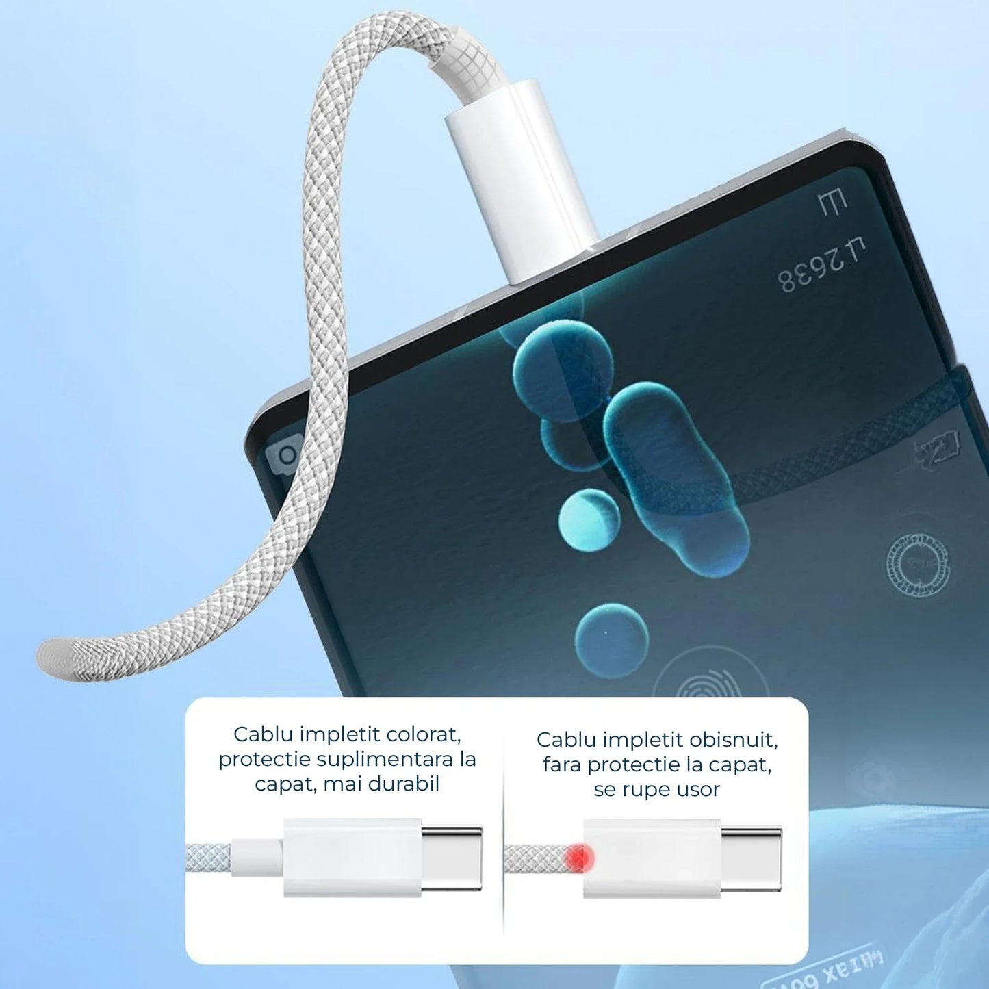 Cablu Date si Incarcare Rapida  Timebox 3 in 1  , PD Fast Charge, 1m, Textil Impletit, Gri