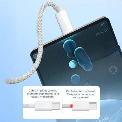 Cablu Date si Incarcare Rapida  Timebox 3 in 1  , PD Fast Charge, 1m, Textil Impletit, Gri