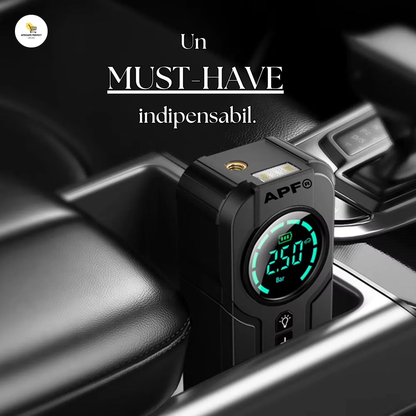 Starter/Compresor Auto Portabil APF® 150PSI, Baterie 6000mAh, Afișaj Digital LED, Lumini SOS, Fără Fir, USB-C