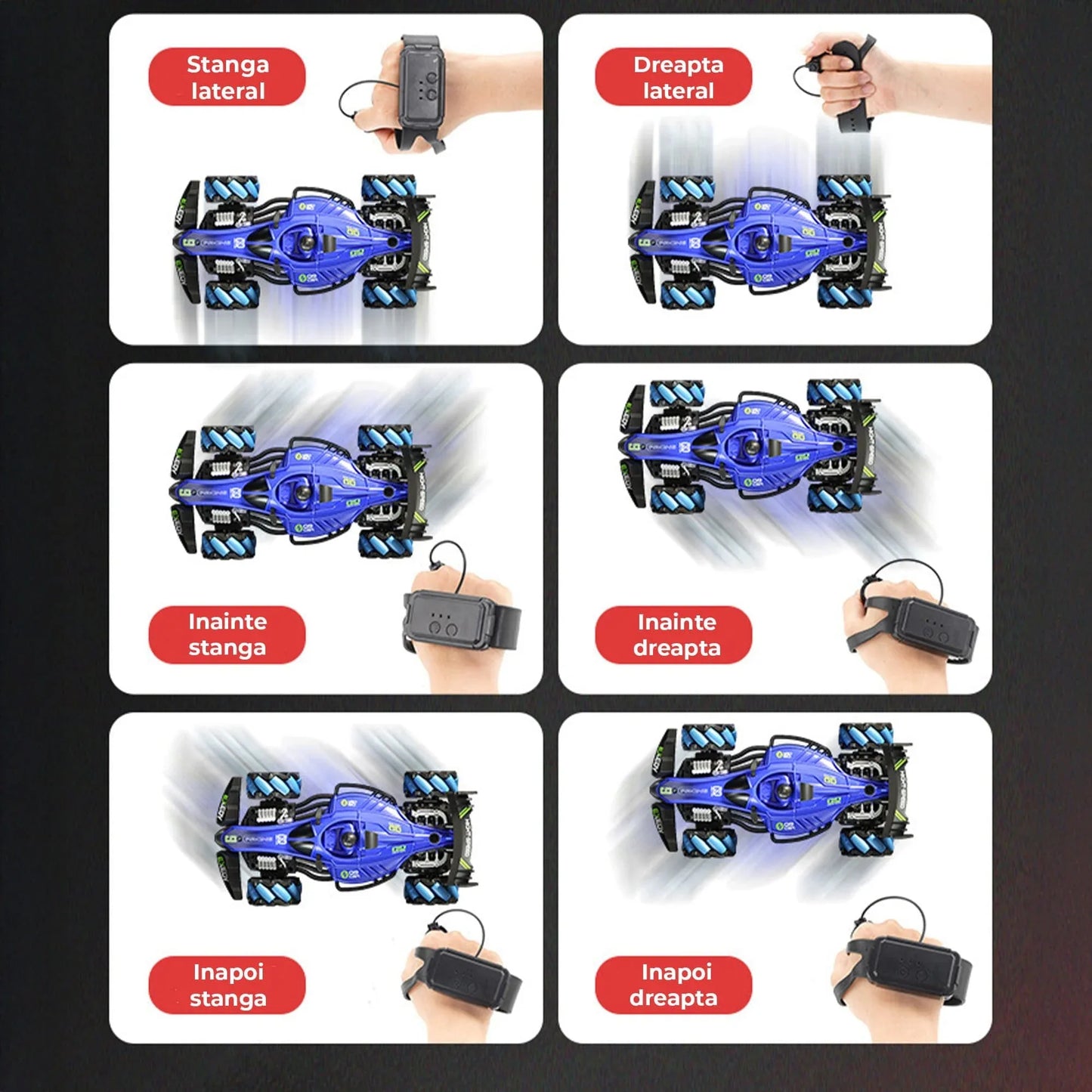 Masina F1 Drift Timebox cu Telecomanda si Senzor de Gesturi – Masina cu Spray, Lumini, Muzica, 360° Rotatie si Tractiune Integrala, 3 baterii tip acumulator reincarabile – Jucarie Cadou Ideal pentru copii 7-14 Ani, Rosu/Negru - 221.ro