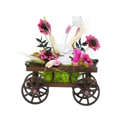 Aranjament caruta din lemn cu flori / EXT 10160