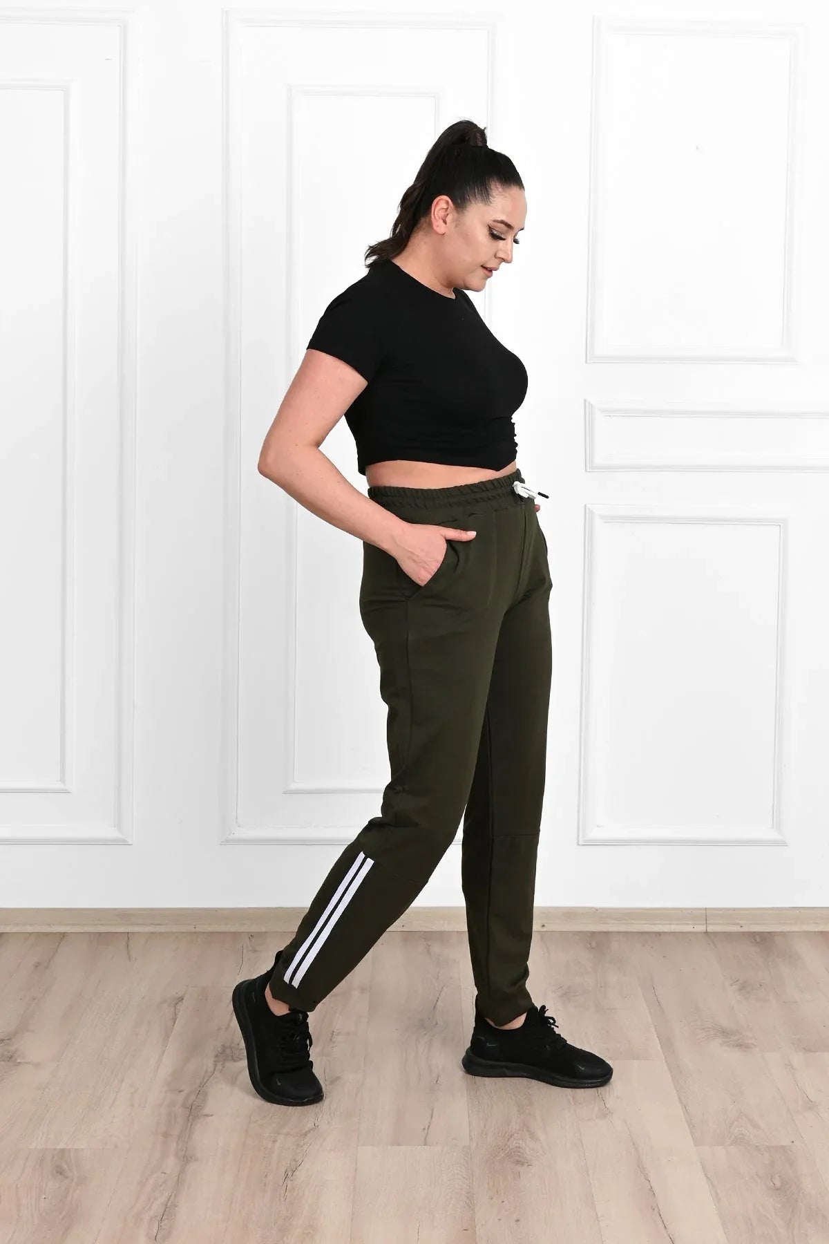 Pantalon dama marimi mari de trening cu dungi 9046