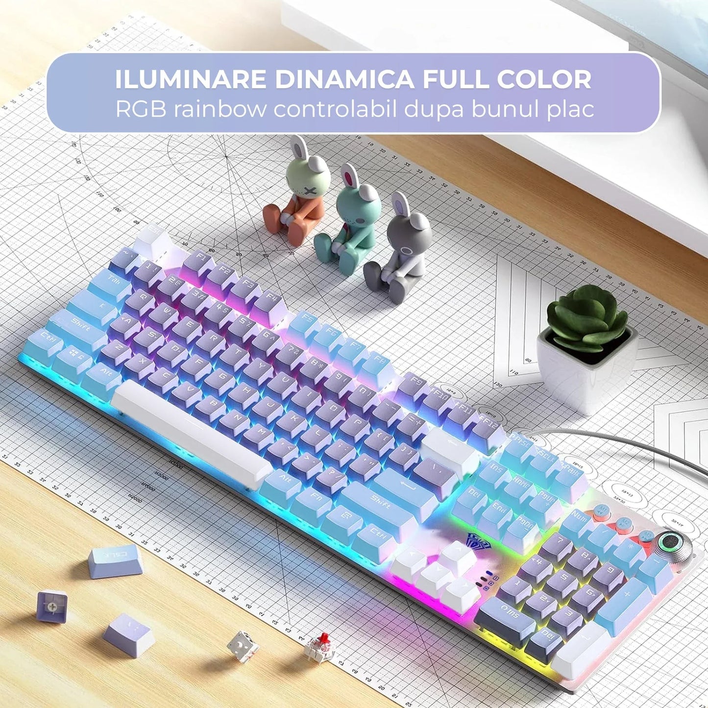 Tastatura Mecanica Gaming 104 Taste Timebox, Switch Albastru, Violet