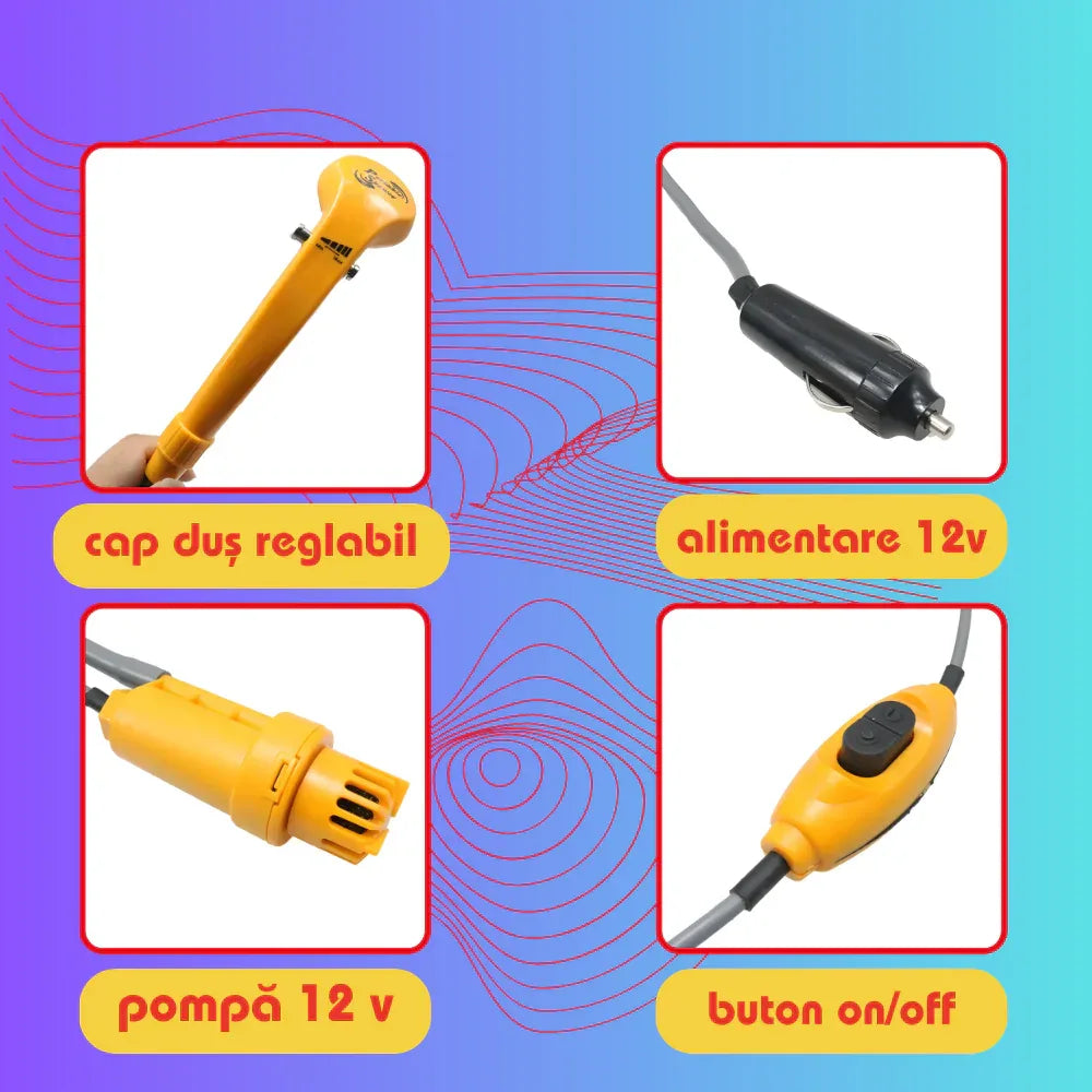 Duș Portabil pentru Mașină - 12V - Galben, Factory