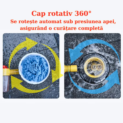 Perie Rotativă pentru Spălare Auto APF® – Spumare Automată, Mâner Lung 100cm, Curățare 360°, Presiune Ridicată