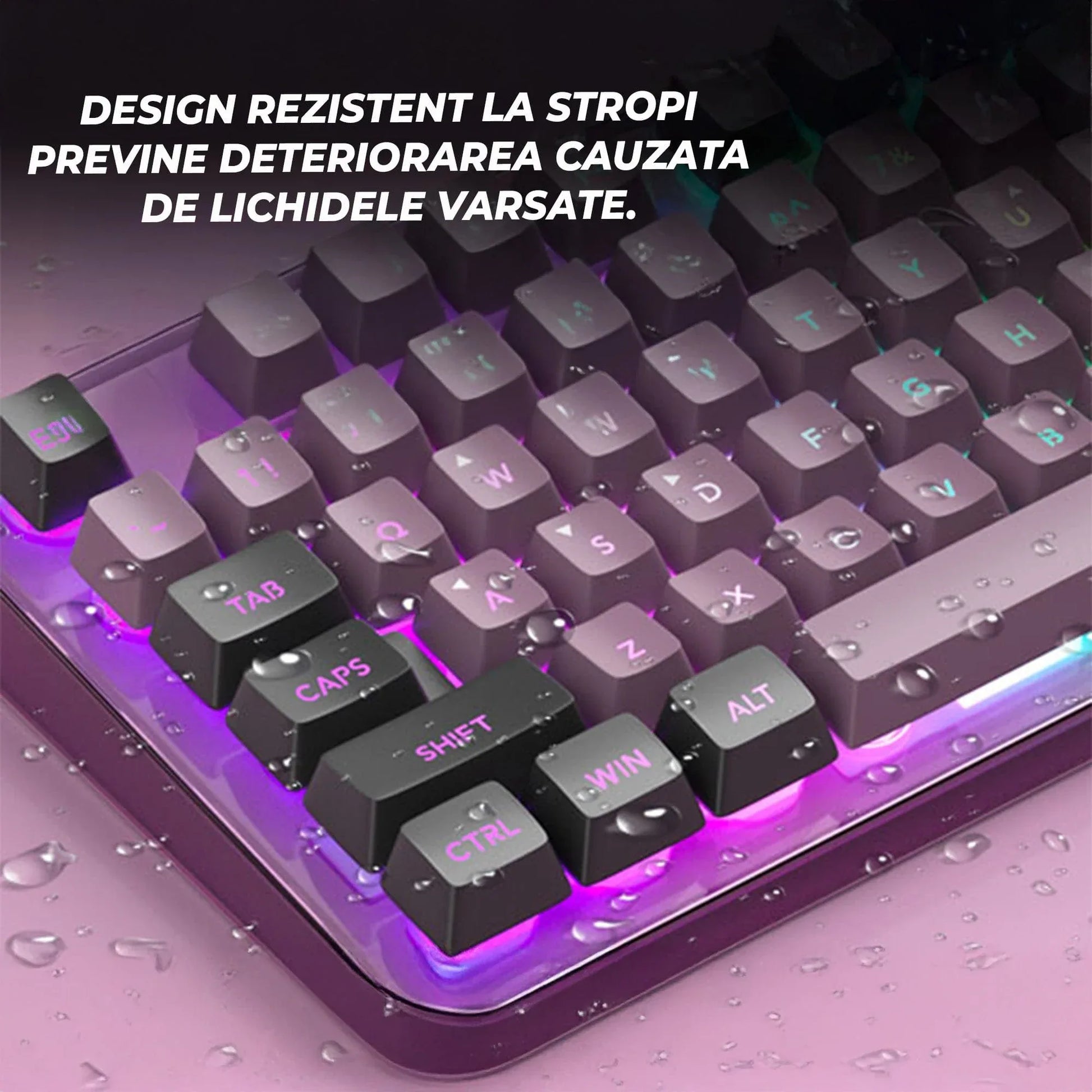 Kit Gaming TimeBox – Tastatura Full Size cu Carcasa Transparanta si 19 Taste Anti-Ghosting, 8 Culori RGB, Lumina Reglabilă, Mouse cu Iluminare LED 7 Culori si DPI Reglabil, Ergonomic, Mov - 221.ro