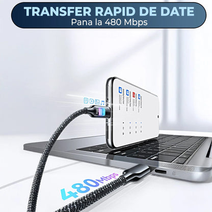 Cablu de Incarcare si Transfer de Date, Timebox, Fast Charge 100W, LED, USB-C la USB-C USB, Compatibil Macbook, iPhone, Samsung, Huawei, Xiaomi, Bej - 221.ro