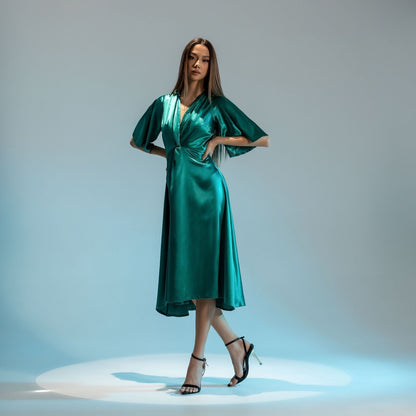 Rochie verde lunga din satin London