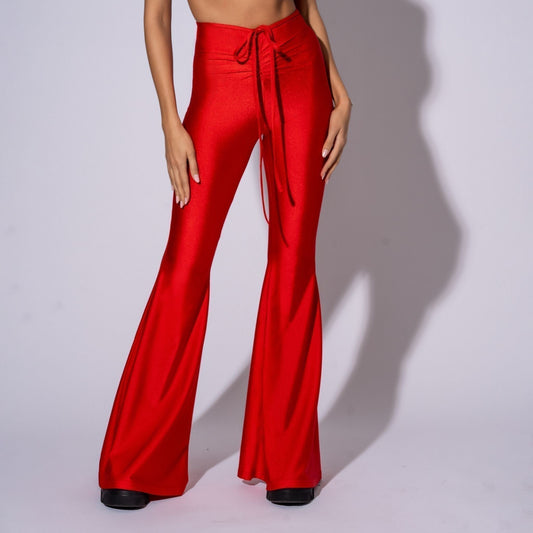 Pantaloni modelatori rosii evazati Liquid