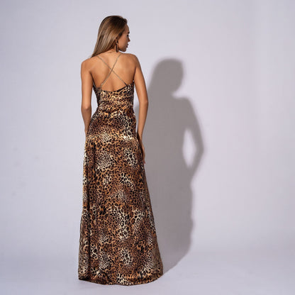 Rochie lunga din satin animal print Be that girl