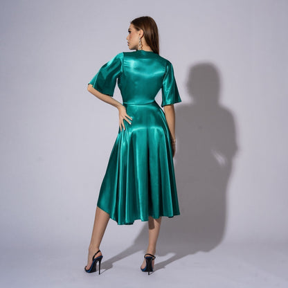 Rochie verde lunga din satin London