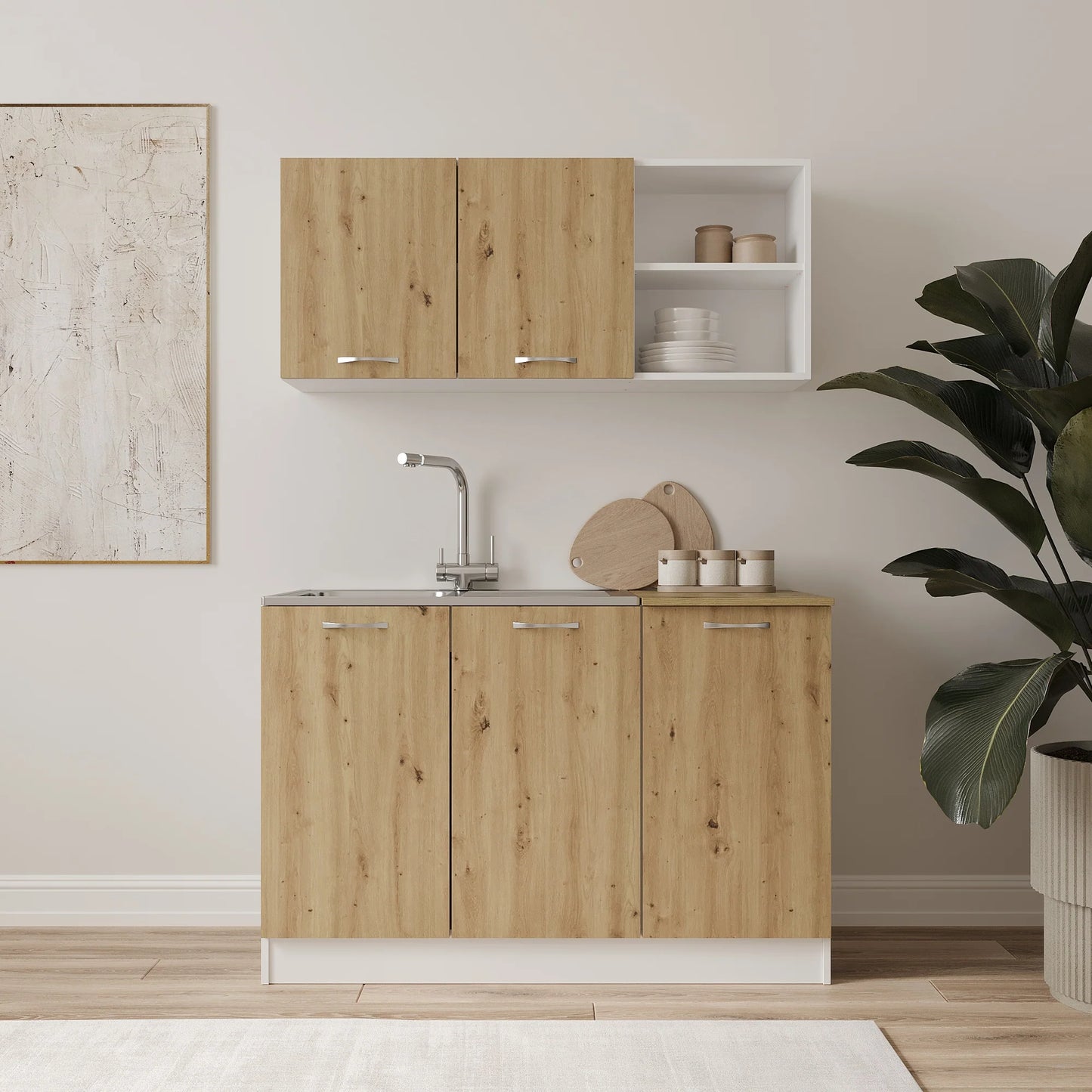 Set Bucatarie haaus Ara, Stejar Artisan/Alb, L 120 cm