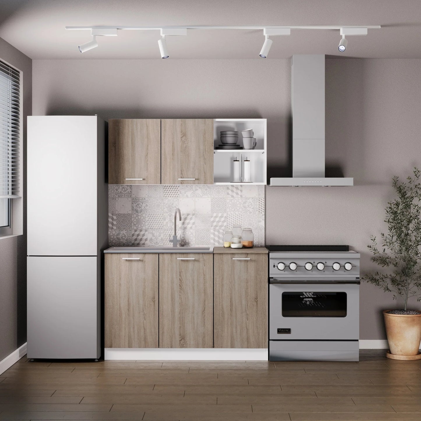 Set Bucatarie haaus Ara, Stejar Sonoma Inchis/Alb, L 120 cm