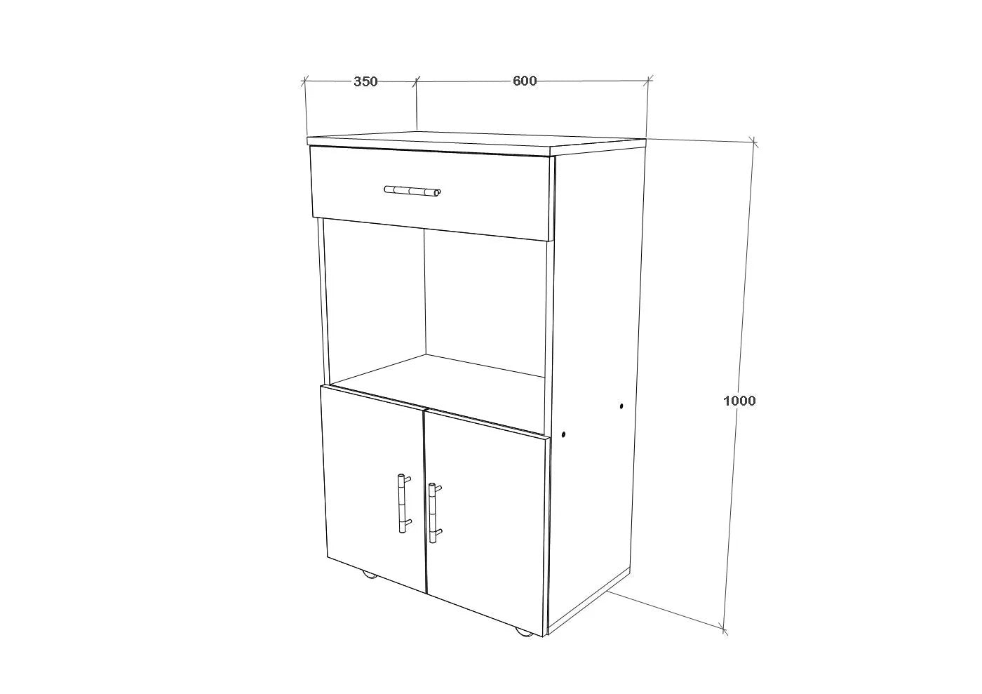 Dulap mobil bucatarie Arno, 1 Sertar, 2 Usi, Alb, 60 x 35 x 100 cm