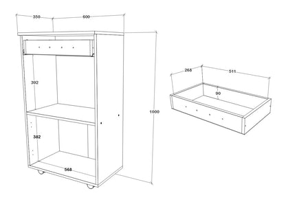 Dulap mobil bucatarie Arno, 1 Sertar, 2 Usi, Alb, 60 x 35 x 100 cm