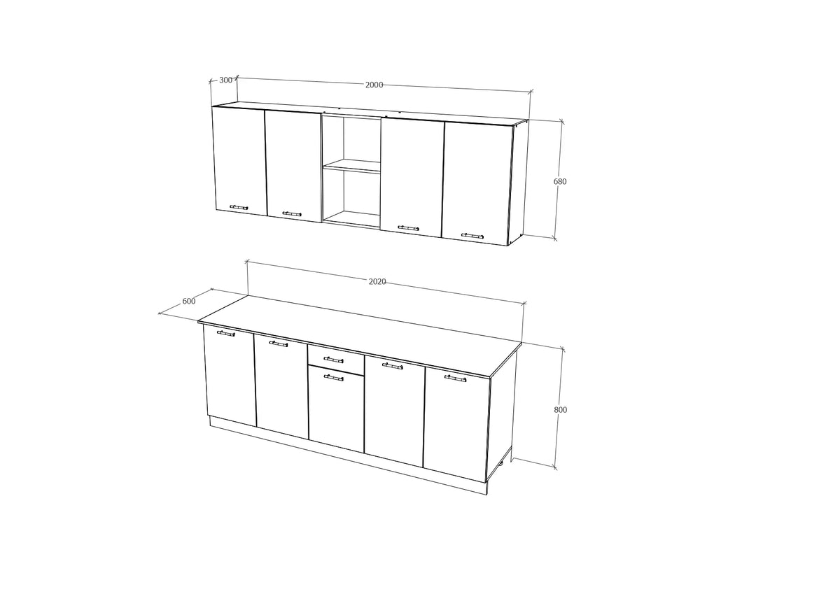 Set Bucatarie haaus Nisa, Stejar Wotan/Alb, L 200 cm