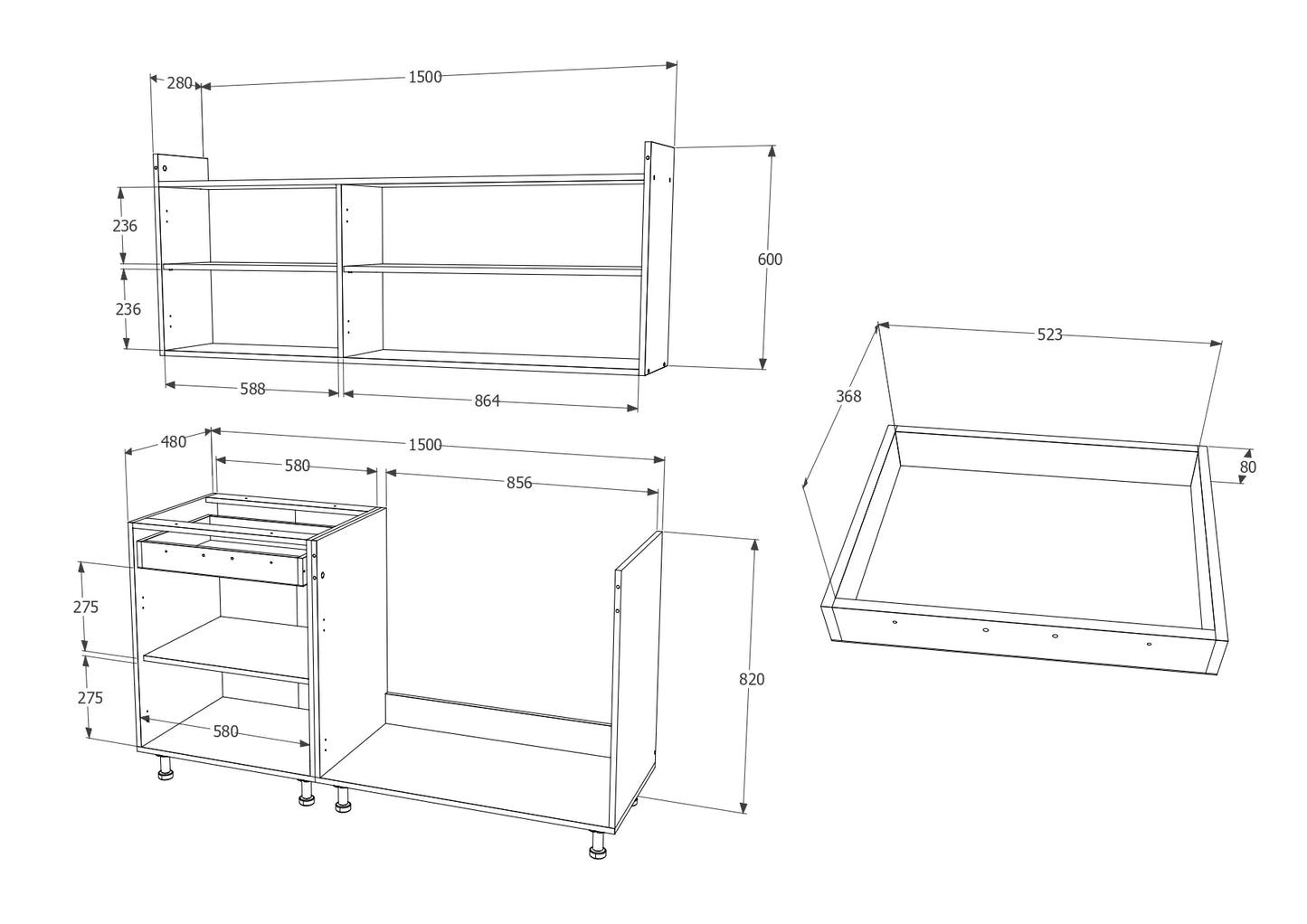 Set Bucatarie haaus Reno, Prun/Ulm Deschis, L 150 cm