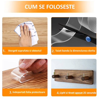 Banda dublu adeziva din silicon, Naimeed D4516, rezistenta la apa, transparenta, latime 3 cm, lungime 2 metri