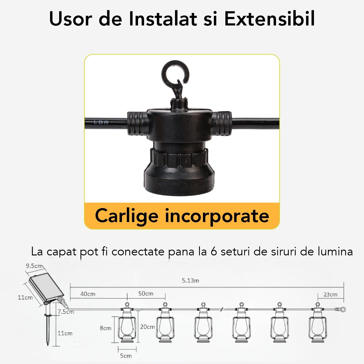 Ghirlanda luminoasa, solara, decorativa, interconectabila, Naimeed D6111, 5m, 10 Becuri LED, Lumina Alb Cald