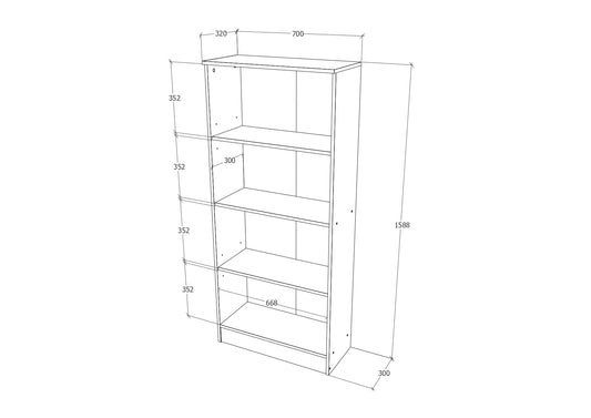 Biblioteca Flint, 3 Polite, Stejar Bronz, 70 x 32 x 159 cm