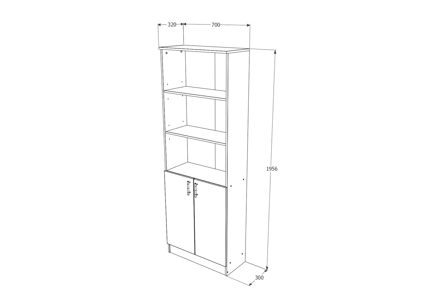 Biblioteca Flint, cu Usi Inferioare si 2 Polite, Stejar Bronz, 70 x 32 x 196 cm