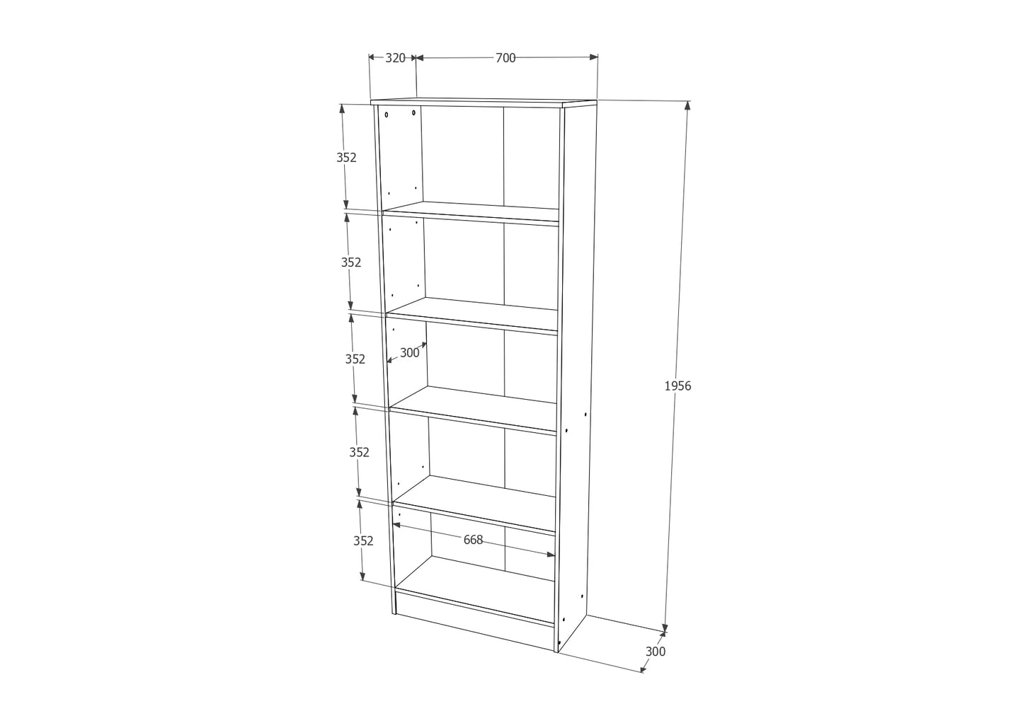 Biblioteca Flint, cu Usi Inferioare si 2 Polite, Stejar Bronz, 70 x 32 x 196 cm
