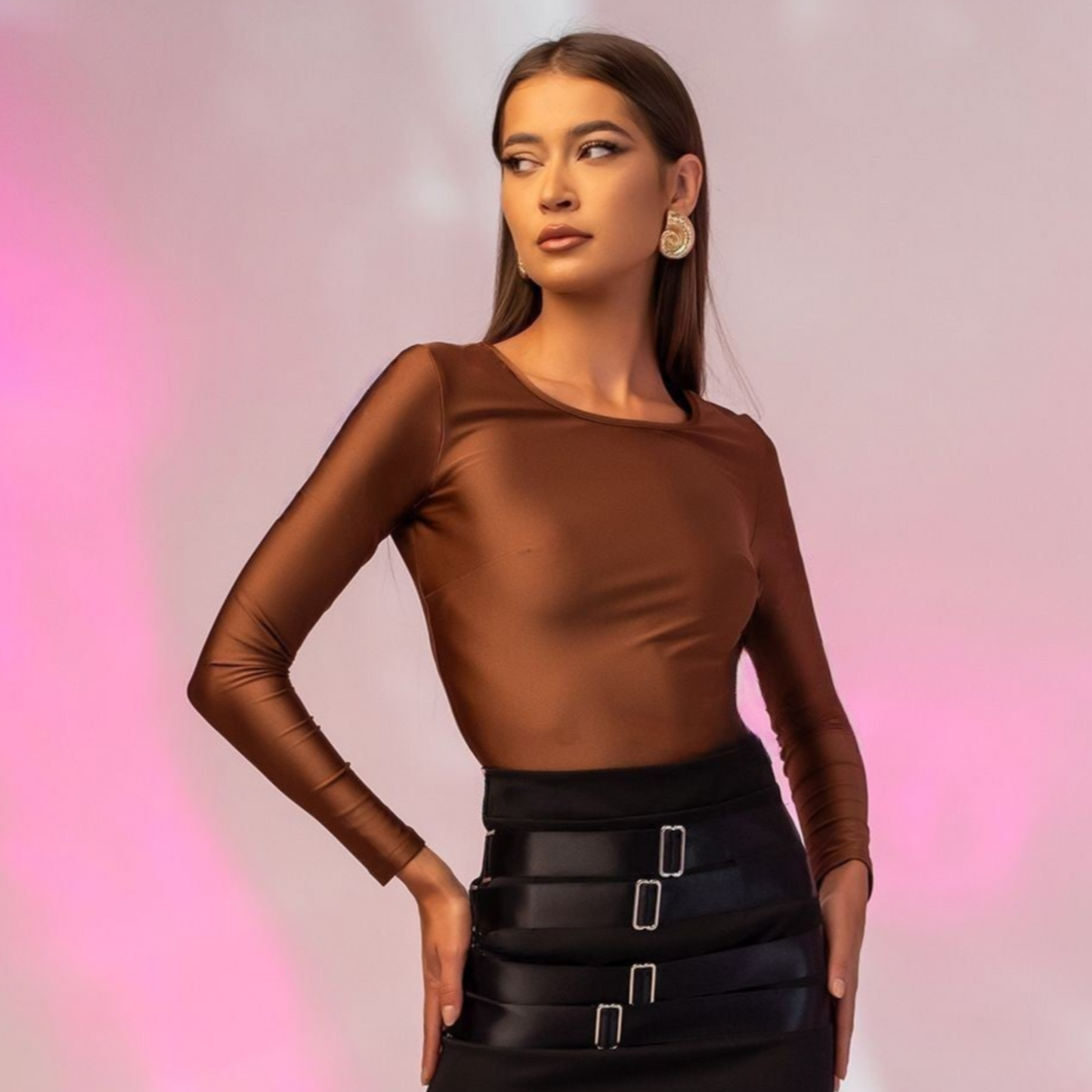 Bluza din lycra Macadamia cu maneca lunga