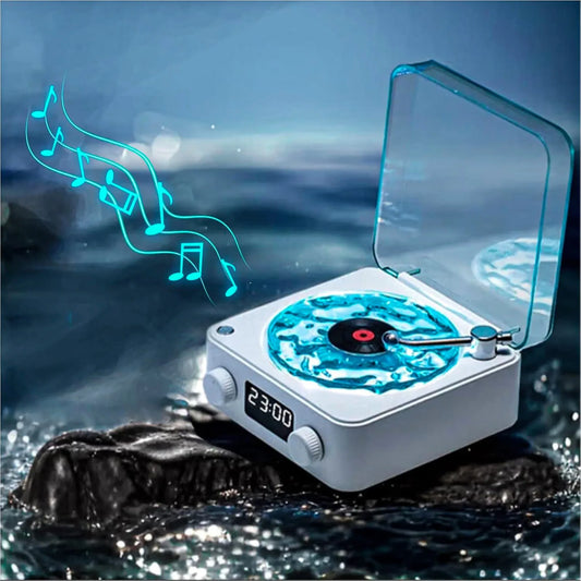 Boxa Portabila Vintage model Vinyl Timebox, AUX, Bluetooth, Card TF, Alb