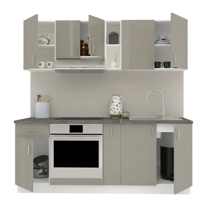 Set Bucatarie haaus Karo V11, Gri Lucios/Alb, MDF, Blat Thermo 28 mm, L 200 cm