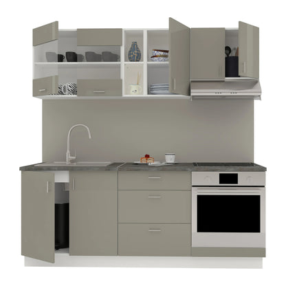 Set Bucatarie haaus Karo V12, Gri Lucios/Alb, MDF, Blat Thermo 28 mm, L 200 cm