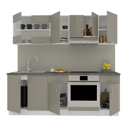 Set Bucatarie haaus Karo V13, Gri Lucios/Alb, MDF, Blat Thermo 28 mm, L 220 cm