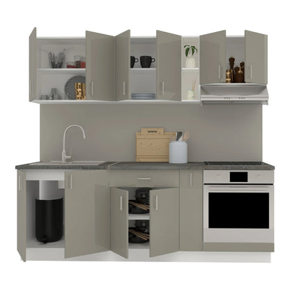 Set Bucatarie haaus Karo V14, Gri Lucios/Alb, MDF, Blat Thermo 28 mm, L 220 cm