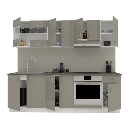 Set Bucatarie haaus Karo V15, Gri Lucios/Alb, MDF, Blat Thermo 28 mm, L 240 cm