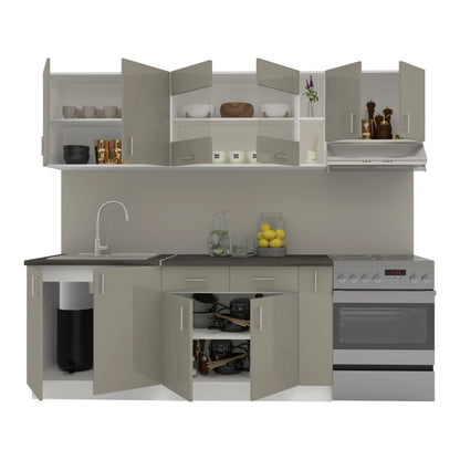 Set Bucatarie haaus Karo V16, Gri Lucios/Alb, MDF, Blat Thermo 28 mm, L 240 cm