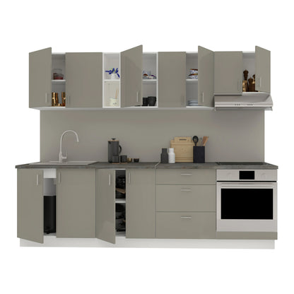 Set Bucatarie haaus Karo V18, Gri Lucios/Alb, MDF, Blat Thermo 28 mm, L 260 cm